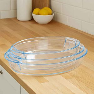 طقم صواني زجاج حراري للفرن – 3 قطع بيضاوية