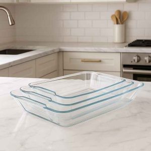طقم صواني زجاج حراري للفرن – 3 قطع مستطيلة