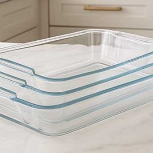 طقم صواني كبير زجاج حراري للفرن – 3 قطع مستطيلة