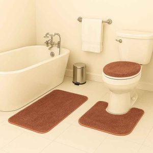 طقم أرضيات حمام موكيت سادة 3 قطع مقاوم للانزلاق