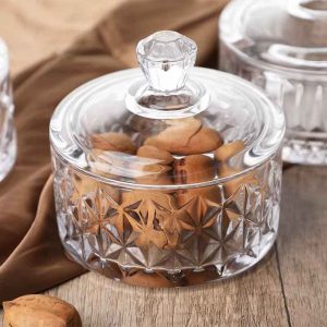 مرطبان زجاجي دائري شفاف مع غطاء زجاجي 120 مل