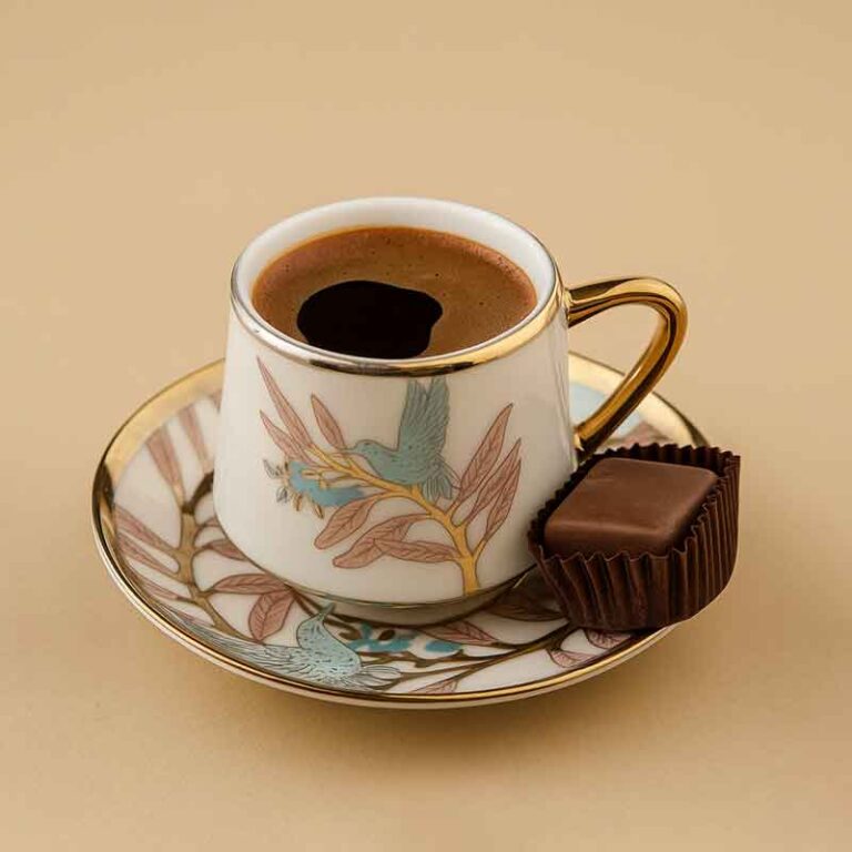 طقم فناجين أنيق 24 قطعة برسم عصفور ونقوش مذهبة