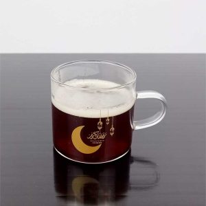 طقم 6 فناجين قهوة شفاف - مطبوع عليها "رمضان كريم" - سعة 100 مل