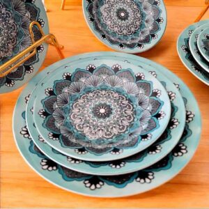 طقم صحون سيراميك 18 قطعة لون فيروزي أنيق