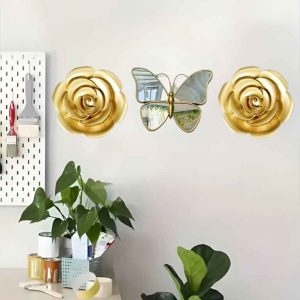 طقم ديكور جداري فراشات وورود ذهبية بشكل فاخر لتزيين الجدران