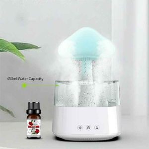 مرطب هواء بتصميم الغيوم والمطر مع إضاءة ليلية متعددة الألوان – 300مل