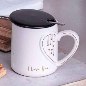 كوب سيراميك "I Love You" بغطاء وملعقة – 425 مل