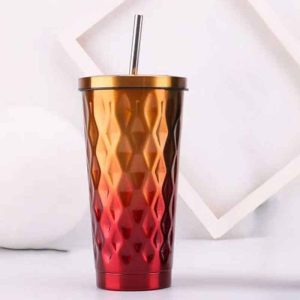 كوب ستانلس ستيل مع غطاء وقشّة – 500 مل حراري متعدد الاستخدامات