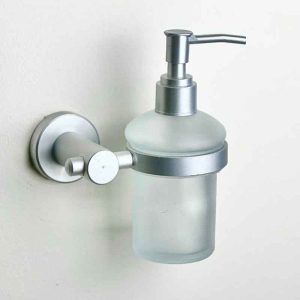 موزع صابون جداري زجاجي مع حامل ألومنيوم أنيق