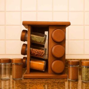 ستاند البهارات الخشبي الدوّار للمطبخ – 12 برطمانًا