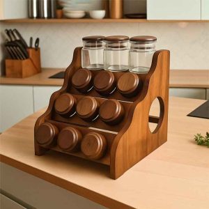 ستاند بهارات خشبي مع 12 برطمانًا – 4 طبقات