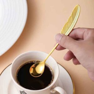طقم ملاعق كوكتيل ستانلس ستيل ذهبية بتصميم ريشة – 3 قطع