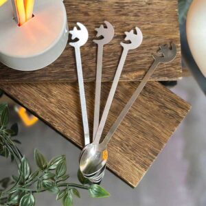 طقم 4 ملاعق طويلة - ستانلس ستيل فضي - بتصميم هلال ونجمة رمضانية