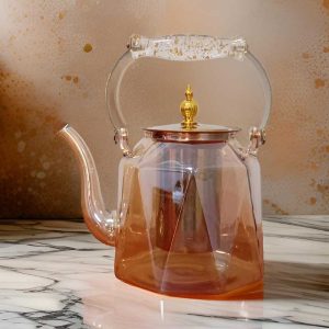 إبريق زجاج حراري بحواف مضلعة ومصفاة سعة 1 لتر