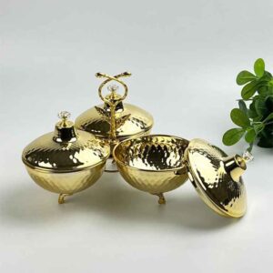 مضيفة ستانلس ستيل ثلاثية مع أغطية وحامل معدني أنيق